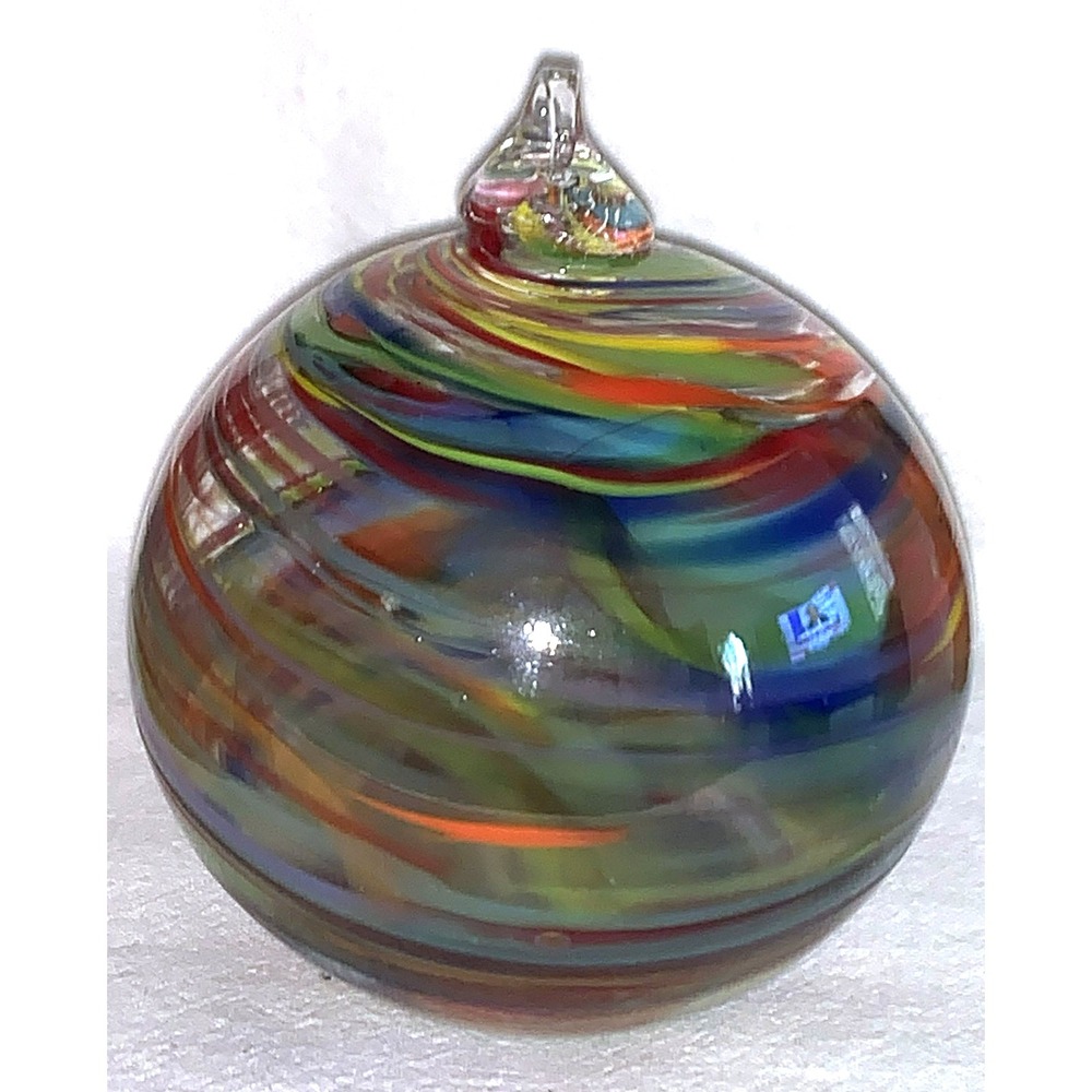 Rollin KARG Blown Glass Multicolor 3.75" Christmas Tree Ornament Ball 80s Signed